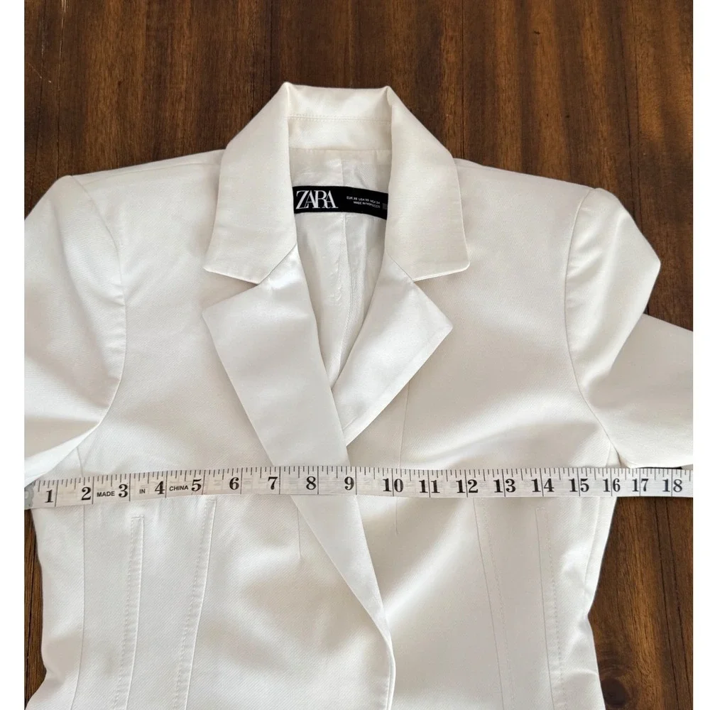 Zara Womens Cream White‎ Satin Lapel Tailored Single Button Blazer XS